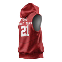 Custom Pacific Rugby Spirit Sleeveless Hoodie Tonga Ngatu Pride Red Edition - Polynesian Pride