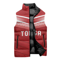 Custom Pacific Rugby Spirit Sleeveless Puffer Jacket Tonga Ngatu Pride Red Edition - Polynesian Pride