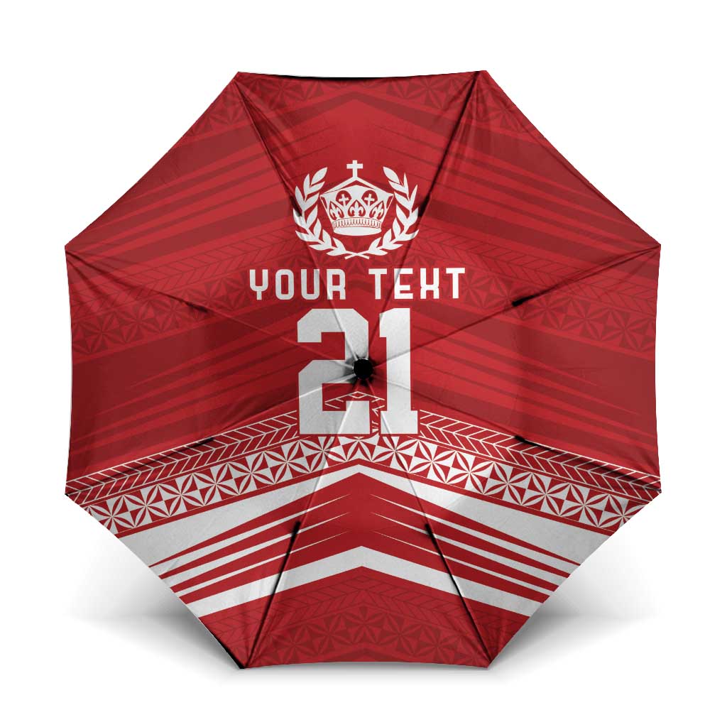 Custom Pacific Rugby Spirit Umbrella Tonga Ngatu Pride Red Edition LT9 One Size Folded 11.42 inch Opened Diameter 37.4 inch Red - Polynesian Pride