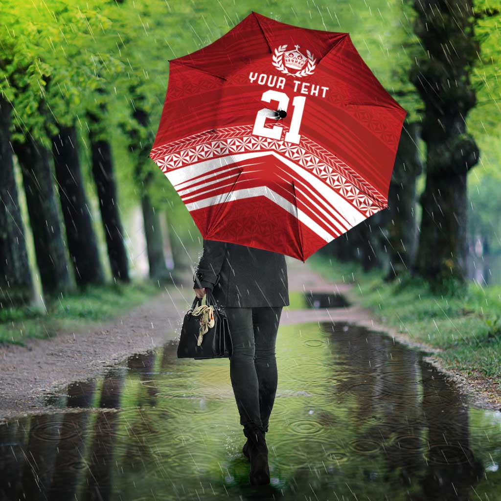 Custom Pacific Rugby Spirit Umbrella Tonga Ngatu Pride Red Edition LT9 - Polynesian Pride