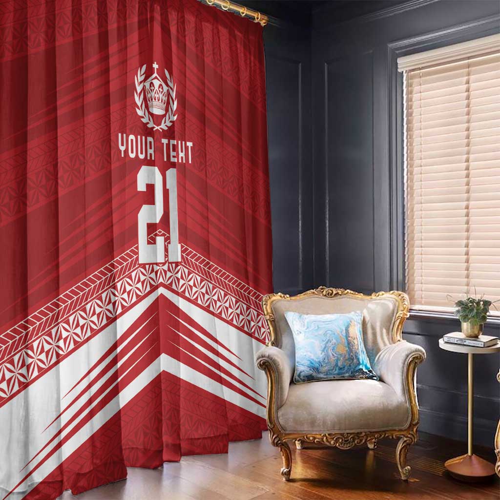 Custom Pacific Rugby Spirit Window Curtain Tonga Ngatu Pride Red Edition - Polynesian Pride