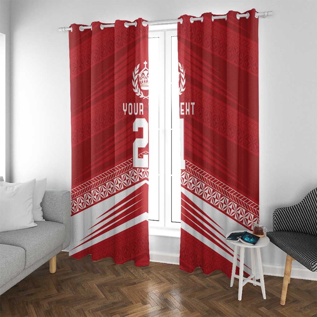 Custom Pacific Rugby Spirit Window Curtain Tonga Ngatu Pride Red Edition - Polynesian Pride