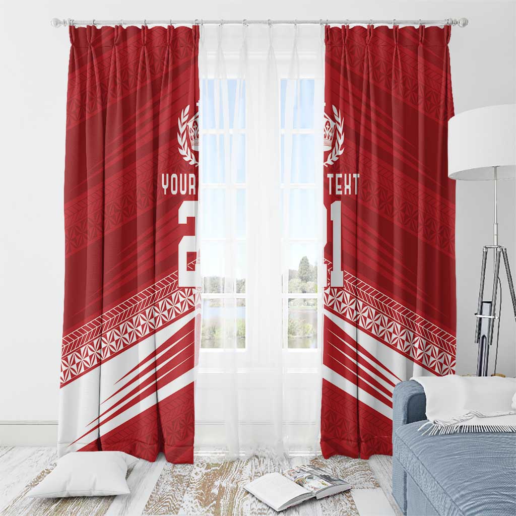 Custom Pacific Rugby Spirit Window Curtain Tonga Ngatu Pride Red Edition - Polynesian Pride