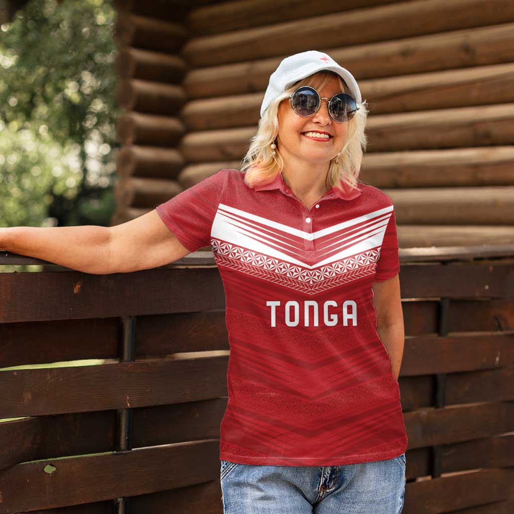 Custom Pacific Rugby Spirit Women Polo Shirt Tonga Ngatu Pride Red Edition - Polynesian Pride