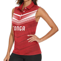 Custom Pacific Rugby Spirit Women Sleeveless Polo Shirt Tonga Ngatu Pride Red Edition - Polynesian Pride