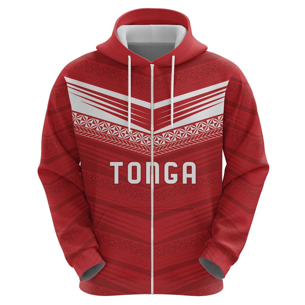 Custom Pacific Rugby Spirit Zip Hoodie Tonga Ngatu Pride Red Edition - Polynesian Pride