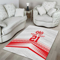 Custom Pacific Rugby Spirit Area Rug Tonga Ngatu Pride White Edition - Polynesian Pride