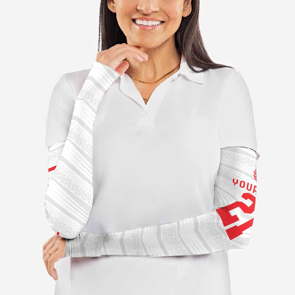 Custom Pacific Rugby Spirit Arm Sleeves Tonga Ngatu Pride White Edition - Polynesian Pride