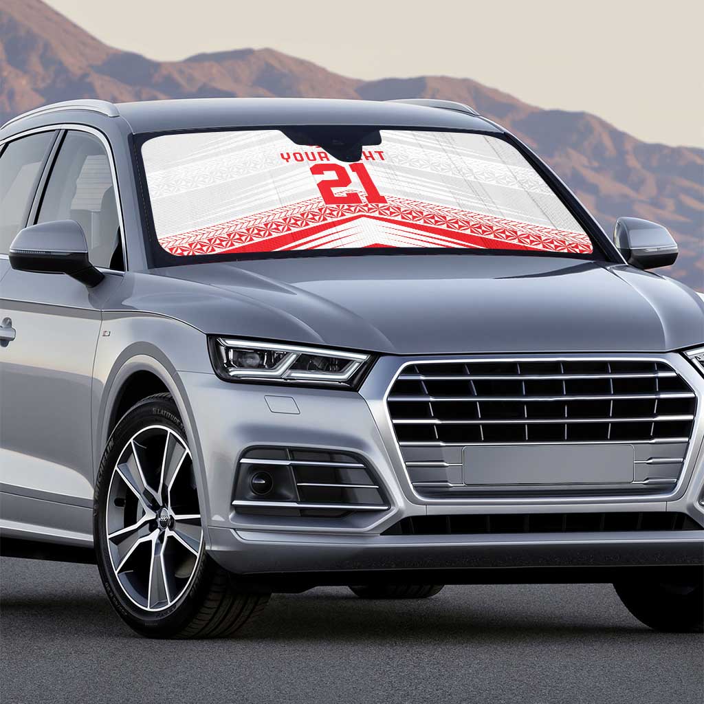 Custom Pacific Rugby Spirit Auto Sun Shade Tonga Ngatu Pride White Edition - Polynesian Pride