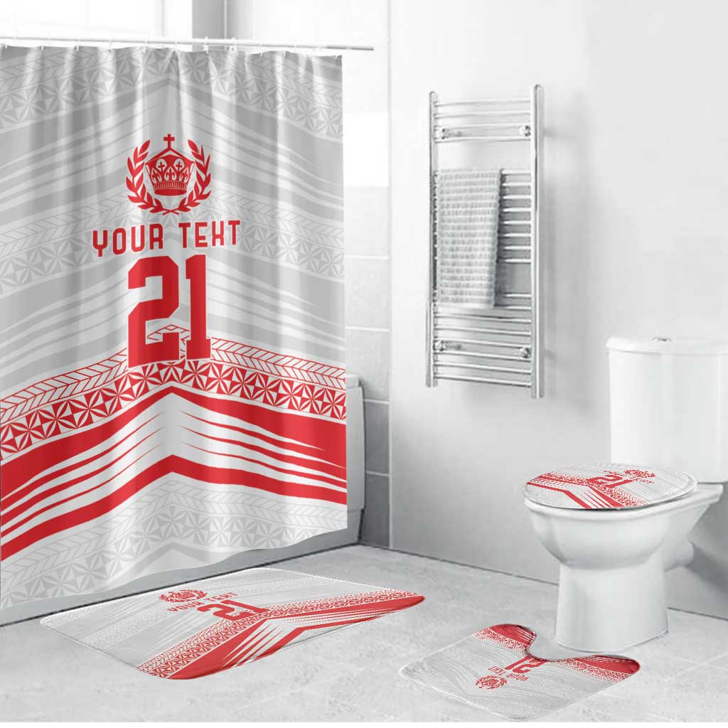 Custom Pacific Rugby Spirit Bathroom Set Tonga Ngatu Pride White Edition - Polynesian Pride