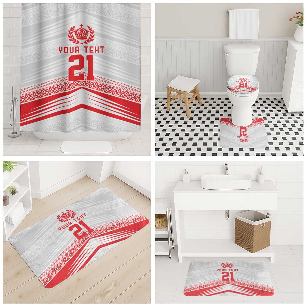 Custom Pacific Rugby Spirit Bathroom Set Tonga Ngatu Pride White Edition - Polynesian Pride
