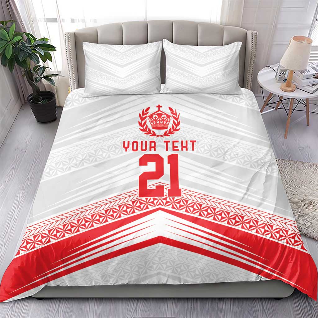 Custom Pacific Rugby Spirit Bedding Set Tonga Ngatu Pride White Edition - Polynesian Pride