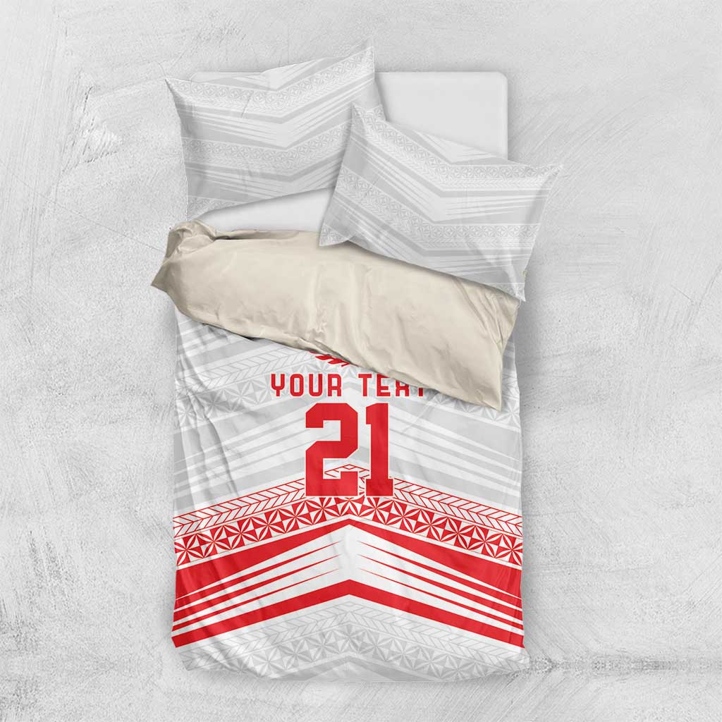 Custom Pacific Rugby Spirit Bedding Set Tonga Ngatu Pride White Edition - Polynesian Pride