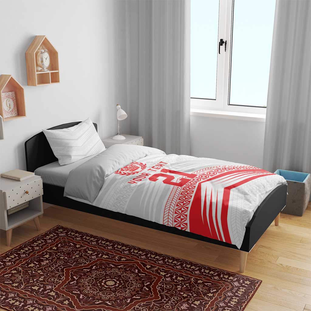 Custom Pacific Rugby Spirit Bedding Set Tonga Ngatu Pride White Edition - Polynesian Pride