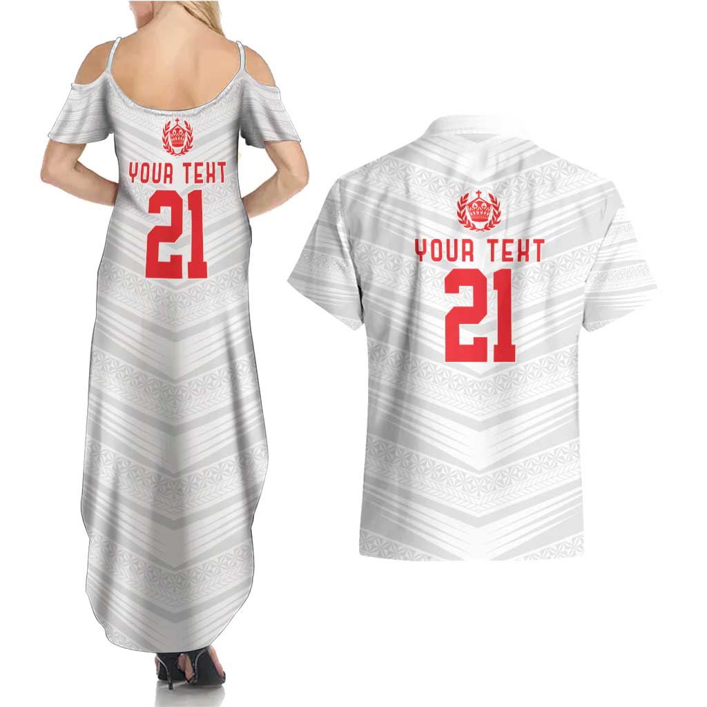 Custom Pacific Rugby Spirit Couples Matching Summer Maxi Dress and Hawaiian Shirt Tonga Ngatu Pride White Edition - Polynesian Pride