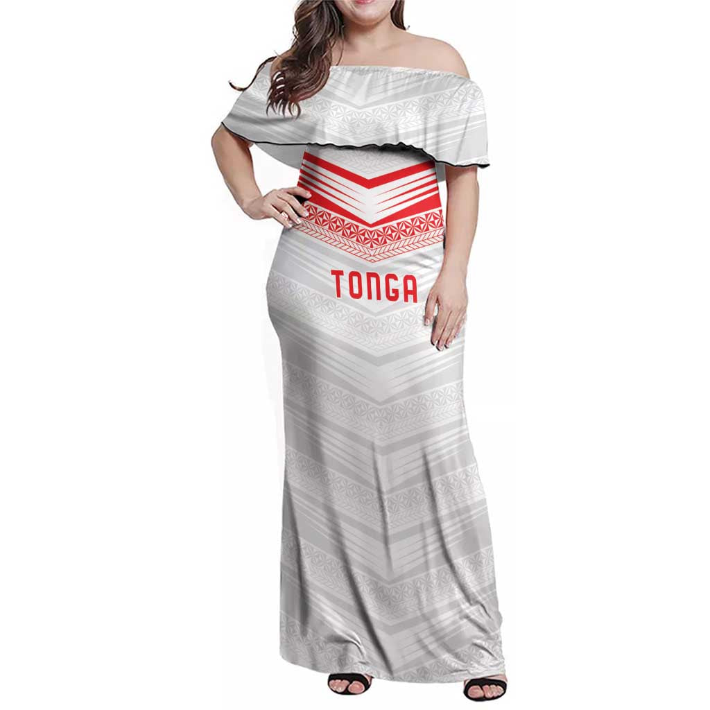 Custom Pacific Rugby Spirit Family Matching Off Shoulder Maxi Dress and Hawaiian Shirt Tonga Ngatu Pride White Edition - Polynesian Pride