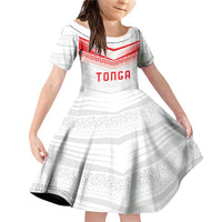 Custom Pacific Rugby Spirit Family Matching Off Shoulder Short Dress and Hawaiian Shirt Tonga Ngatu Pride White Edition - Polynesian Pride