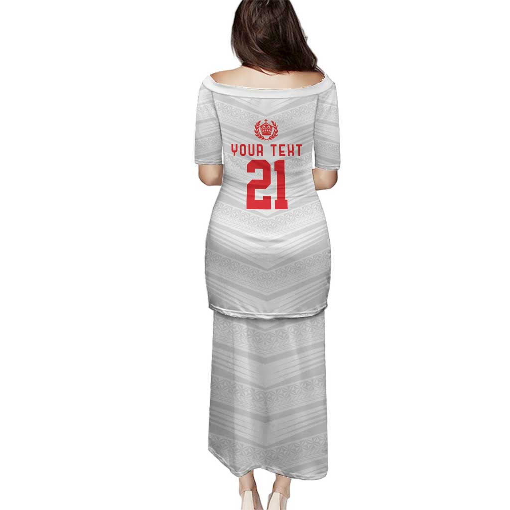 Custom Pacific Rugby Spirit Family Matching Puletasi and Hawaiian Shirt Tonga Ngatu Pride White Edition - Polynesian Pride