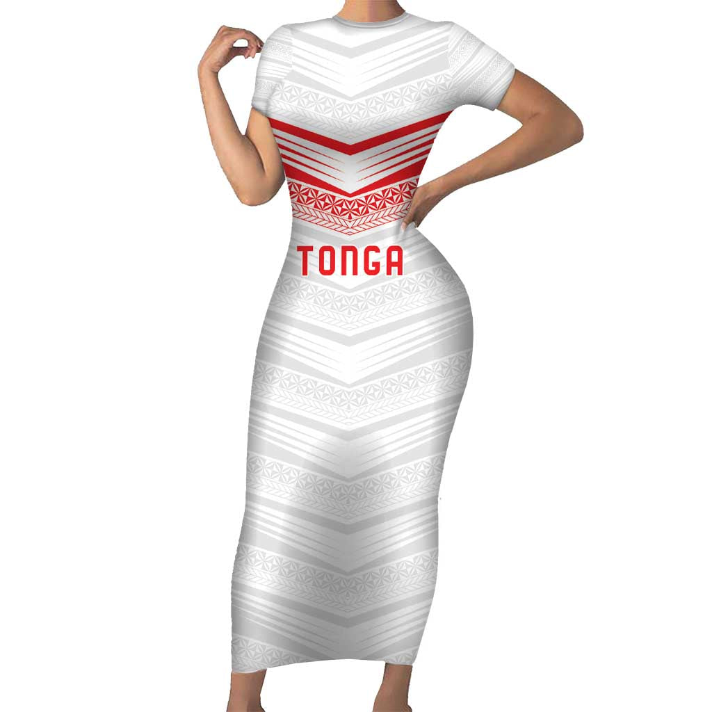 Custom Pacific Rugby Spirit Family Matching Short Sleeve Bodycon Dress and Hawaiian Shirt Tonga Ngatu Pride White Edition - Polynesian Pride