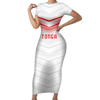 Custom Pacific Rugby Spirit Family Matching Short Sleeve Bodycon Dress and Hawaiian Shirt Tonga Ngatu Pride White Edition - Polynesian Pride
