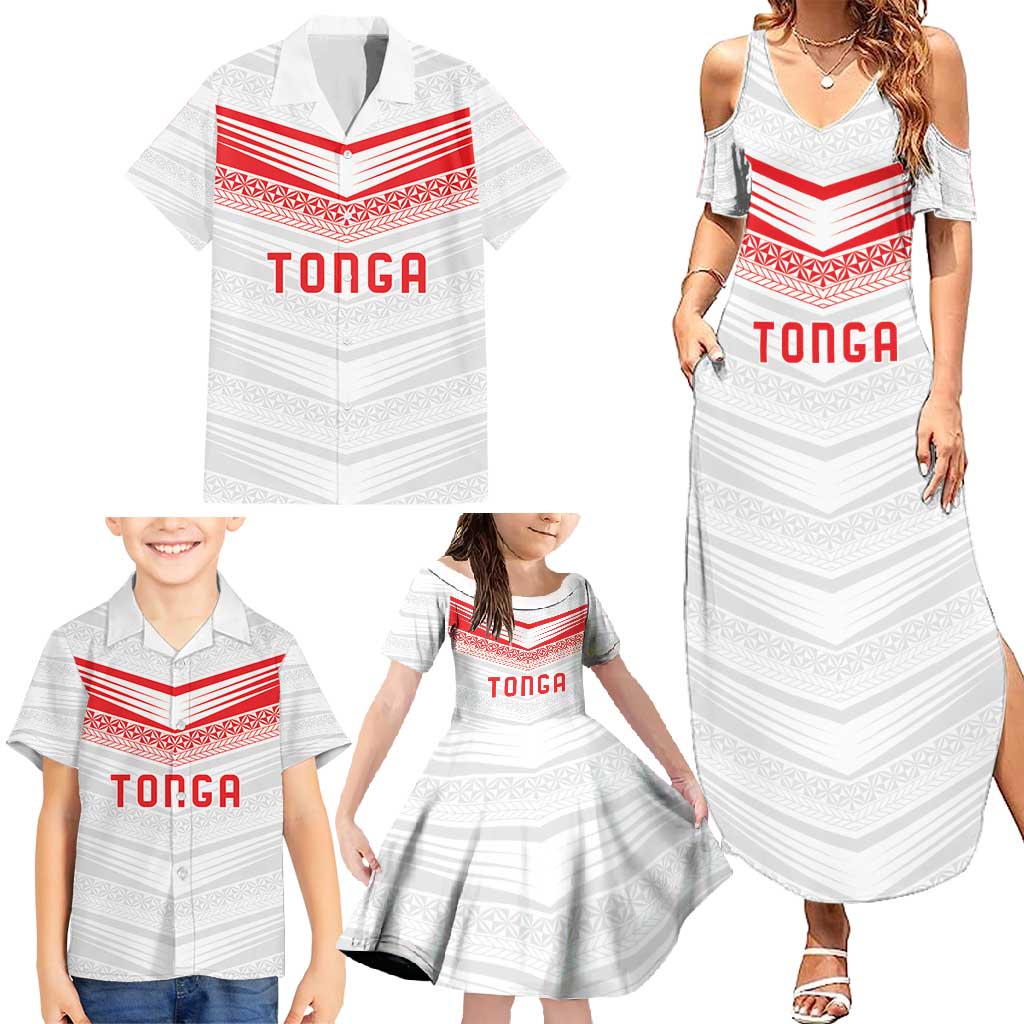 Custom Pacific Rugby Spirit Family Matching Summer Maxi Dress and Hawaiian Shirt Tonga Ngatu Pride White Edition - Polynesian Pride