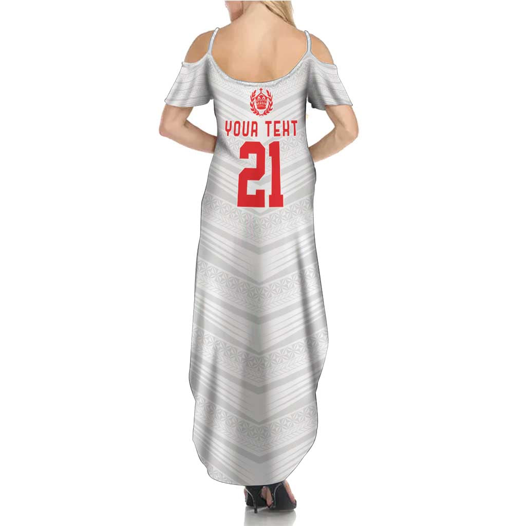 Custom Pacific Rugby Spirit Family Matching Summer Maxi Dress and Hawaiian Shirt Tonga Ngatu Pride White Edition - Polynesian Pride