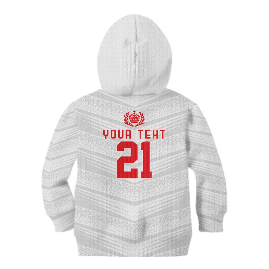 Custom Pacific Rugby Spirit Kid Hoodie Tonga Ngatu Pride White Edition LT9 - Polynesian Pride