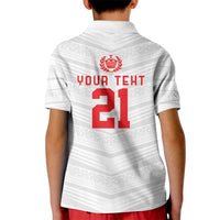Custom Pacific Rugby Spirit Kid Polo Shirt Tonga Ngatu Pride White Edition - Polynesian Pride