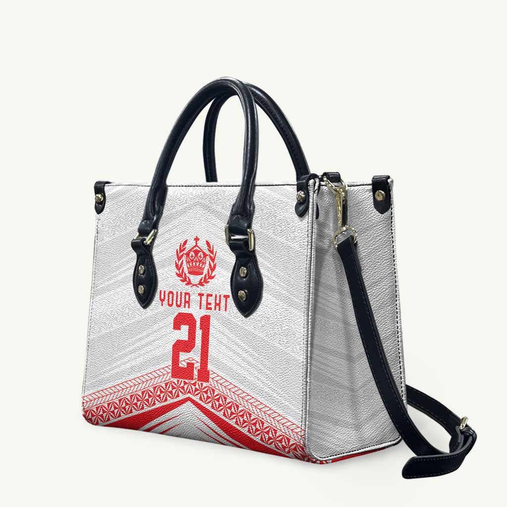 Custom Pacific Rugby Spirit Leather Bag Tonga Ngatu Pride White Edition - Polynesian Pride