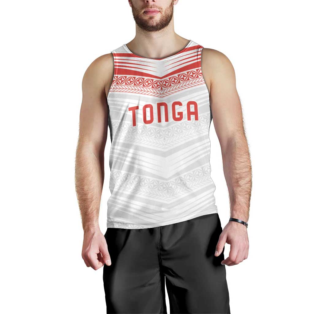 Custom Pacific Rugby Spirit Men Tank Top Tonga Ngatu Pride White Edition - Polynesian Pride