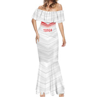 Custom Pacific Rugby Spirit Mermaid Dress Tonga Ngatu Pride White Edition - Polynesian Pride