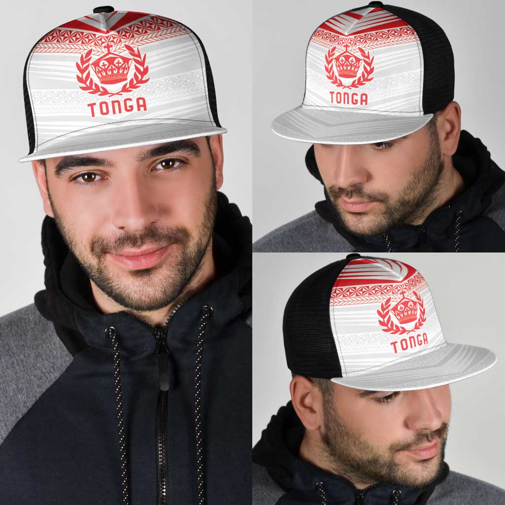 Pacific Rugby Spirit Mesh Trucker Cap Tonga Ngatu Pride White Edition - Polynesian Pride