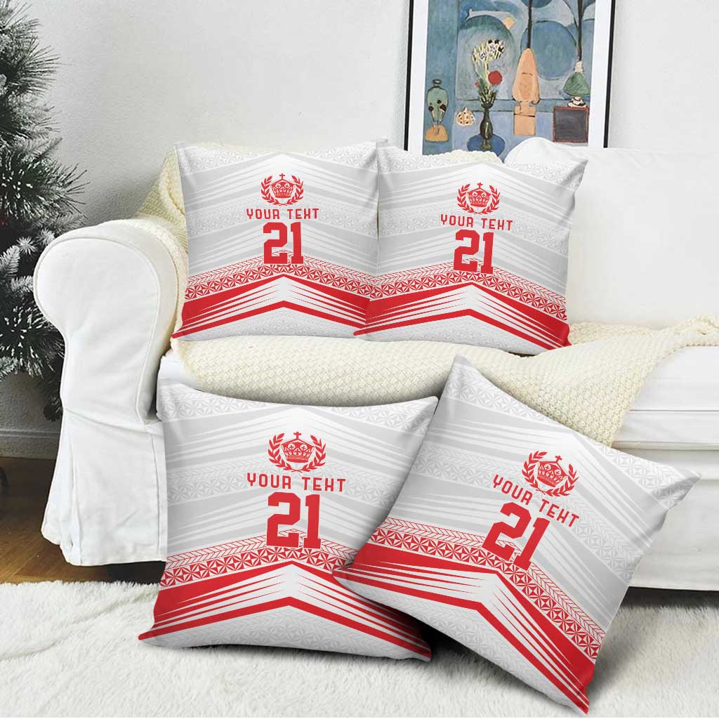 Custom Pacific Rugby Spirit Pillow Cover Tonga Ngatu Pride White Edition - Polynesian Pride