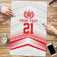 Custom Pacific Rugby Spirit Puzzle Tonga Ngatu Pride White Edition - Polynesian Pride
