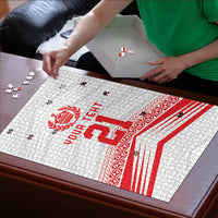 Custom Pacific Rugby Spirit Puzzle Tonga Ngatu Pride White Edition - Polynesian Pride