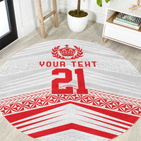 Custom Pacific Rugby Spirit Round Carpet Tonga Ngatu Pride White Edition - Polynesian Pride