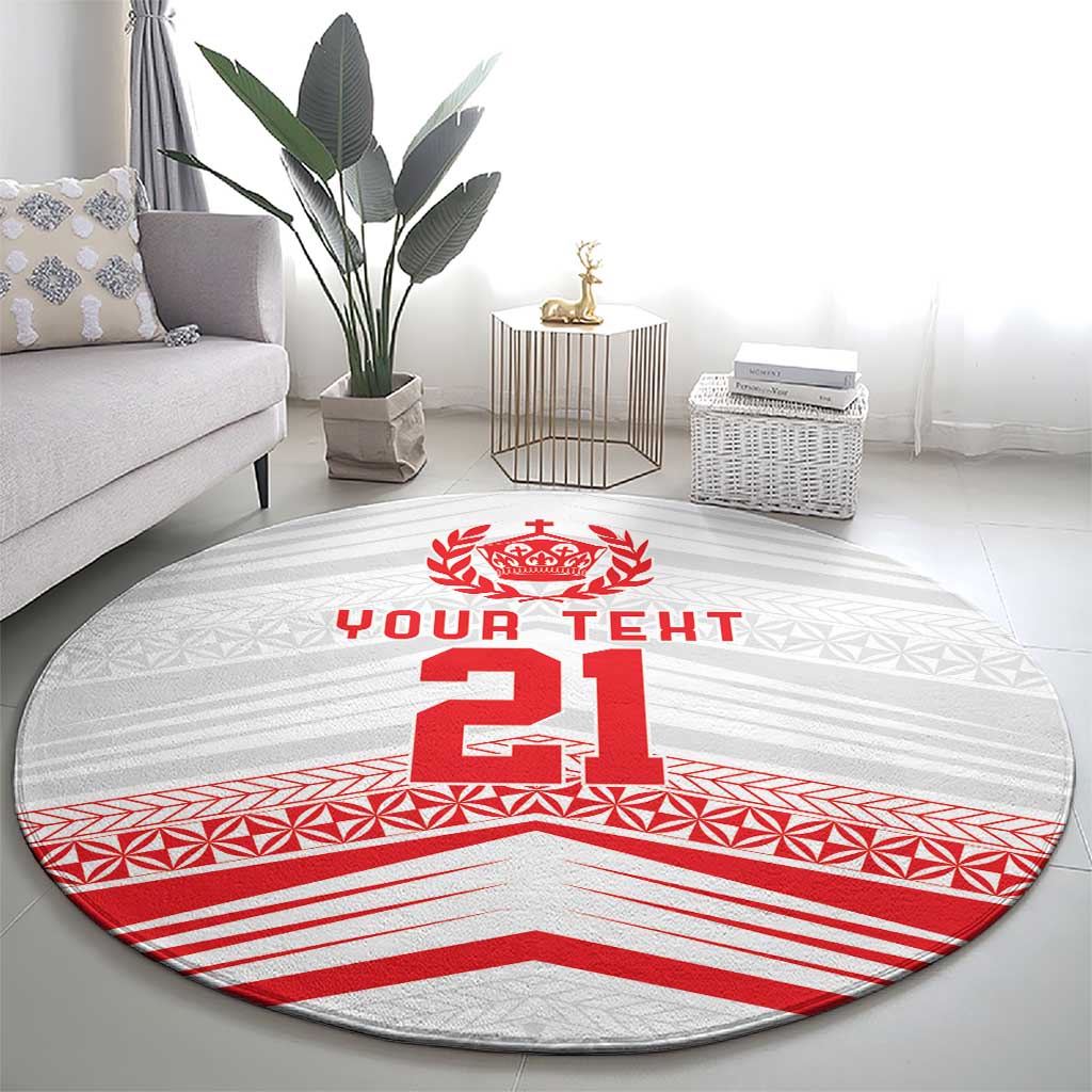 Custom Pacific Rugby Spirit Round Carpet Tonga Ngatu Pride White Edition - Polynesian Pride