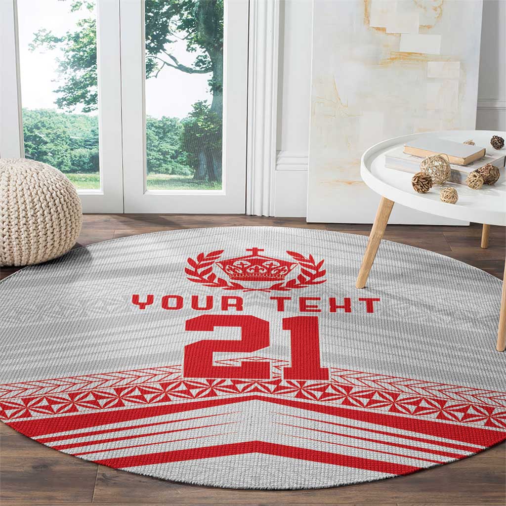 Custom Pacific Rugby Spirit Round Carpet Tonga Ngatu Pride White Edition - Polynesian Pride
