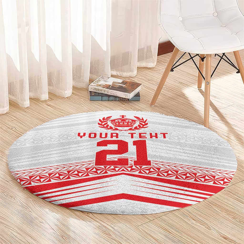 Custom Pacific Rugby Spirit Round Carpet Tonga Ngatu Pride White Edition - Polynesian Pride