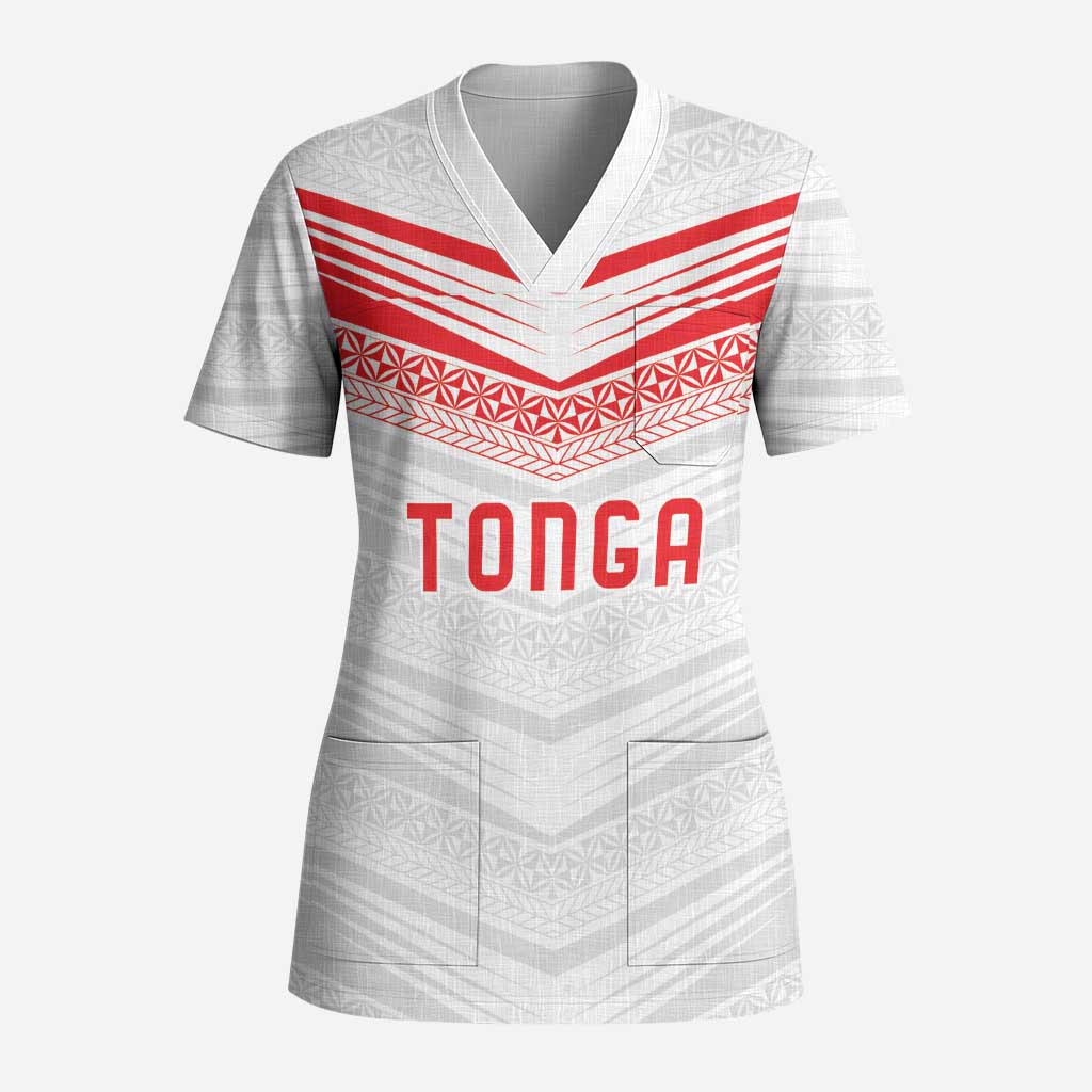 Custom Pacific Rugby Spirit Scrub Top Tonga Ngatu Pride White Edition - Polynesian Pride