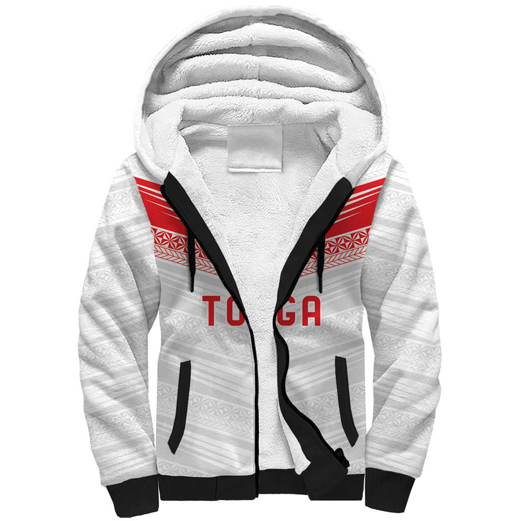Custom Pacific Rugby Spirit Sherpa Hoodie Tonga Ngatu Pride White Edition - Polynesian Pride