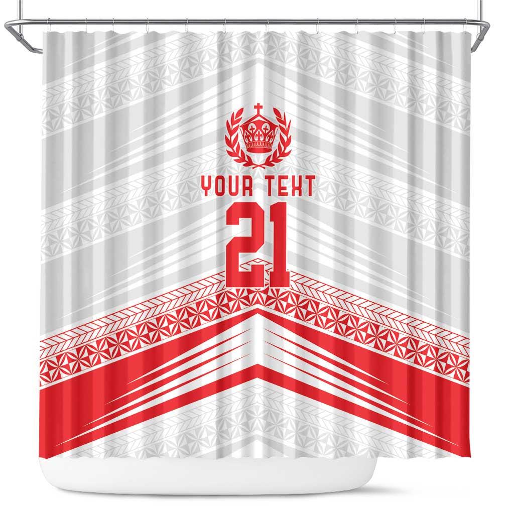 Custom Pacific Rugby Spirit Shower Curtain Tonga Ngatu Pride White Edition - Polynesian Pride