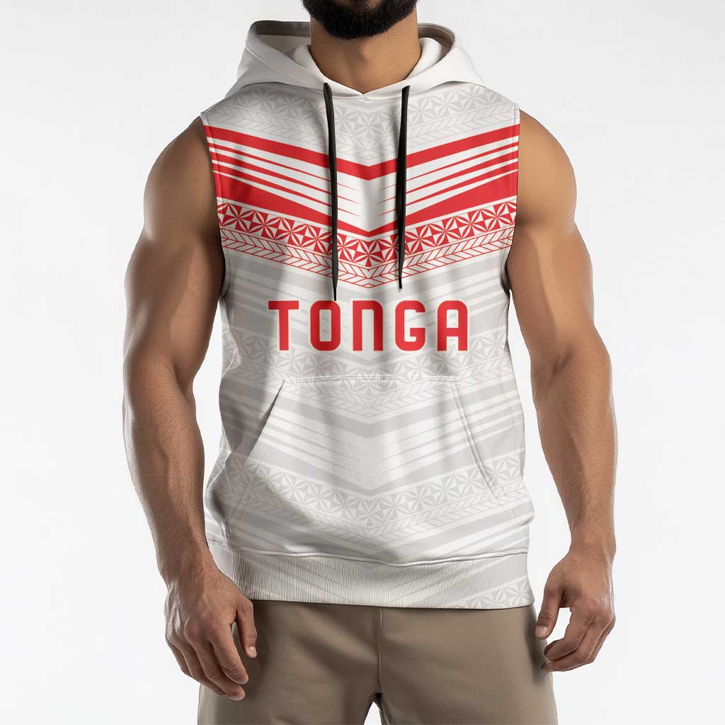 Custom Pacific Rugby Spirit Sleeveless Hoodie Tonga Ngatu Pride White Edition - Polynesian Pride