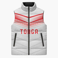 Custom Pacific Rugby Spirit Sleeveless Puffer Jacket Tonga Ngatu Pride White Edition - Polynesian Pride