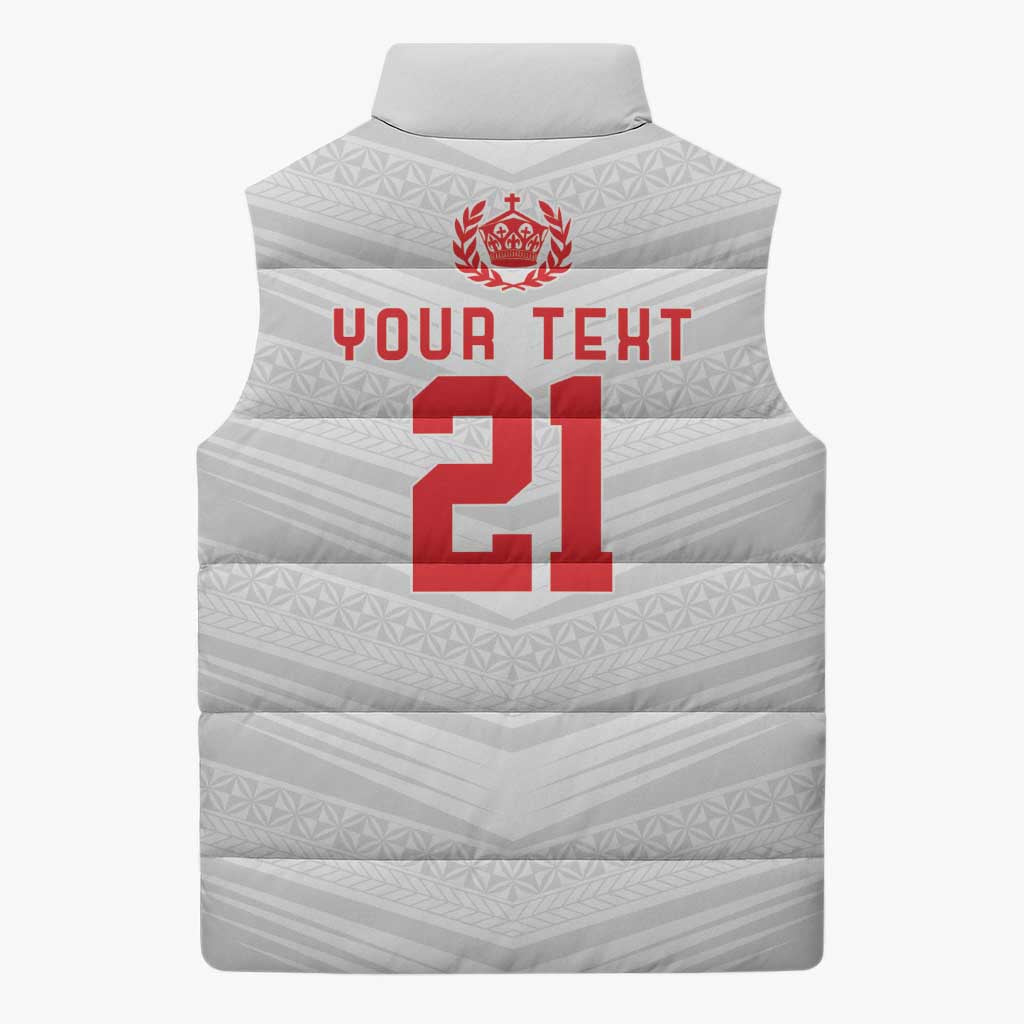 Custom Pacific Rugby Spirit Sleeveless Puffer Jacket Tonga Ngatu Pride White Edition - Polynesian Pride