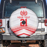 Custom Pacific Rugby Spirit Spare Tire Cover Tonga Ngatu Pride White Edition - Polynesian Pride