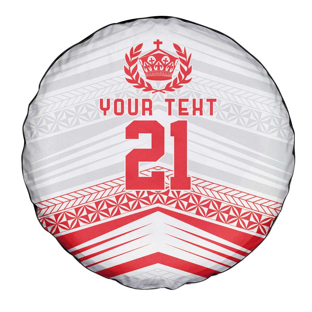 Custom Pacific Rugby Spirit Spare Tire Cover Tonga Ngatu Pride White Edition - Polynesian Pride