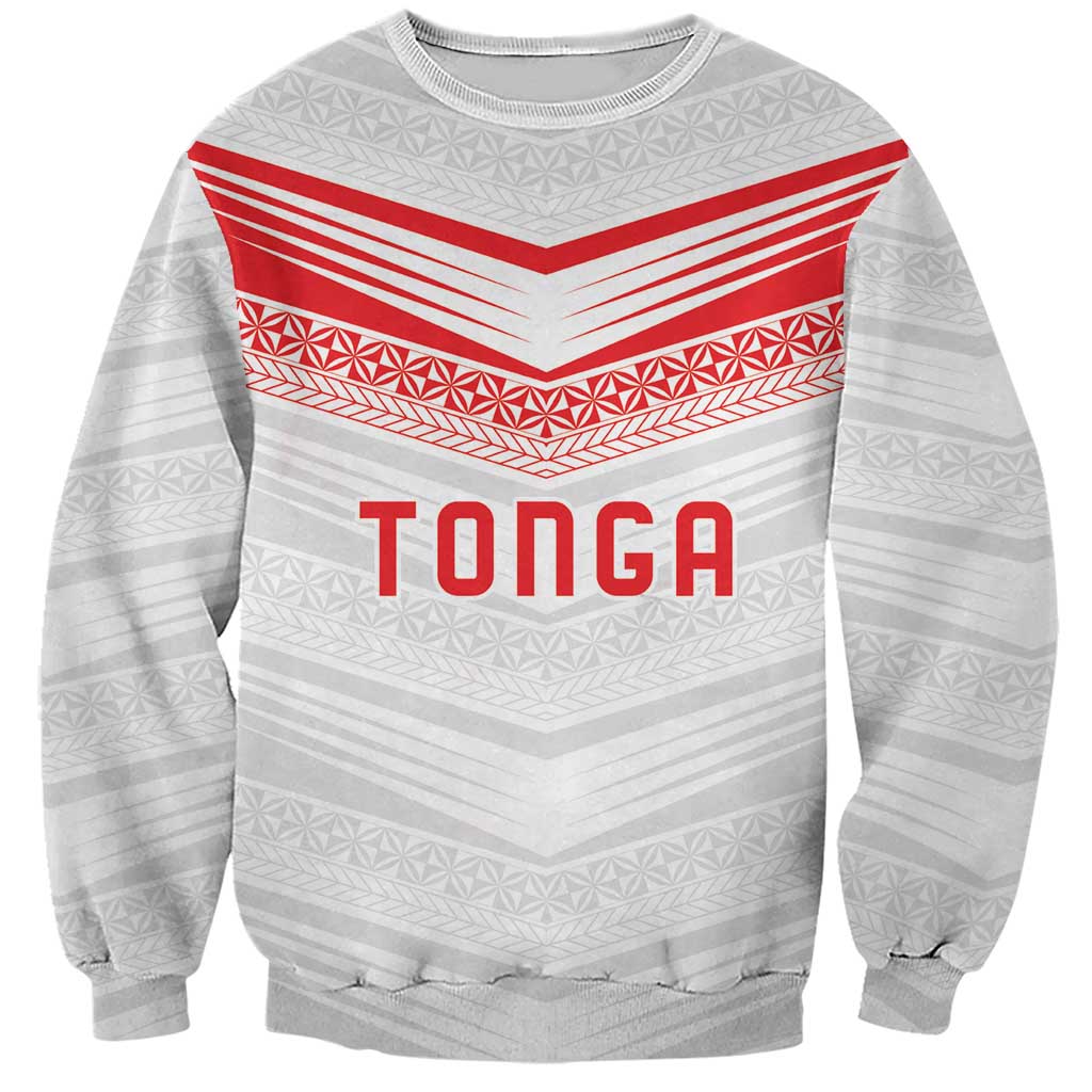 Custom Pacific Rugby Spirit Sweatshirt Tonga Ngatu Pride White Edition - Polynesian Pride