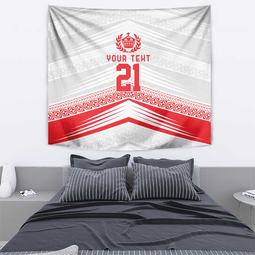 Custom Pacific Rugby Spirit Tapestry Tonga Ngatu Pride White Edition - Polynesian Pride