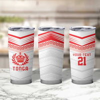 Custom Pacific Rugby Spirit Tumbler Cup Tonga Ngatu Pride White Edition - Polynesian Pride